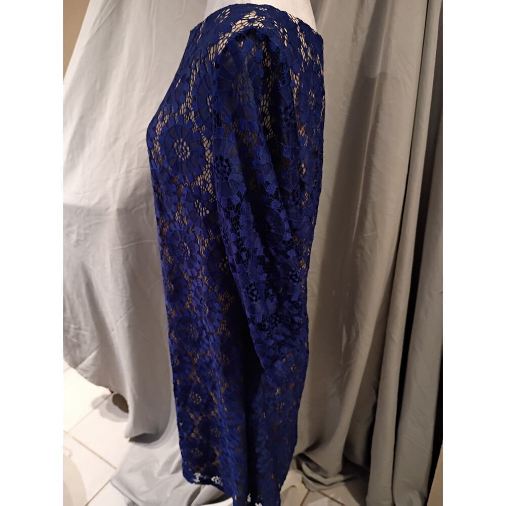 Jessica Howard Dress Blue Lace Over Tan Lining Sz 16 Feminine Spring - Picture 9 of 11